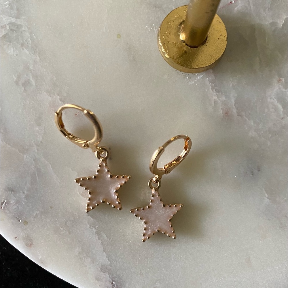 MAKE ME AND OFFER NWT Moonstone Gold Star Charm Huggie Earrings